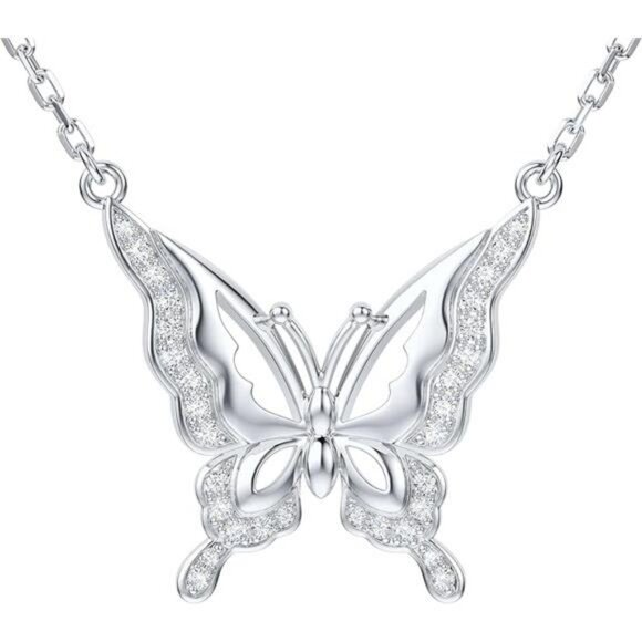 Moissanite Butterfly Pendant Necklace Sterling Silver Adjustable Chain Jewelry G - Picture 7 of 7